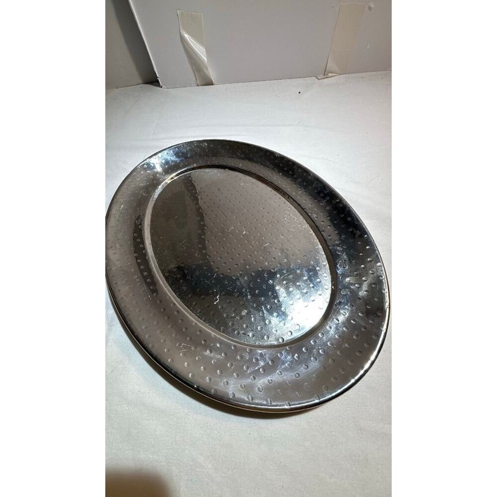 Vintage Hammered Aluminum Serving Tray 15”